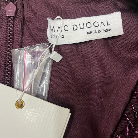 MAC DUGGAL 35109 Embellished Flutter Sleeve Column Gown Aubergine Red 12 NEW - Picture 6 of 8